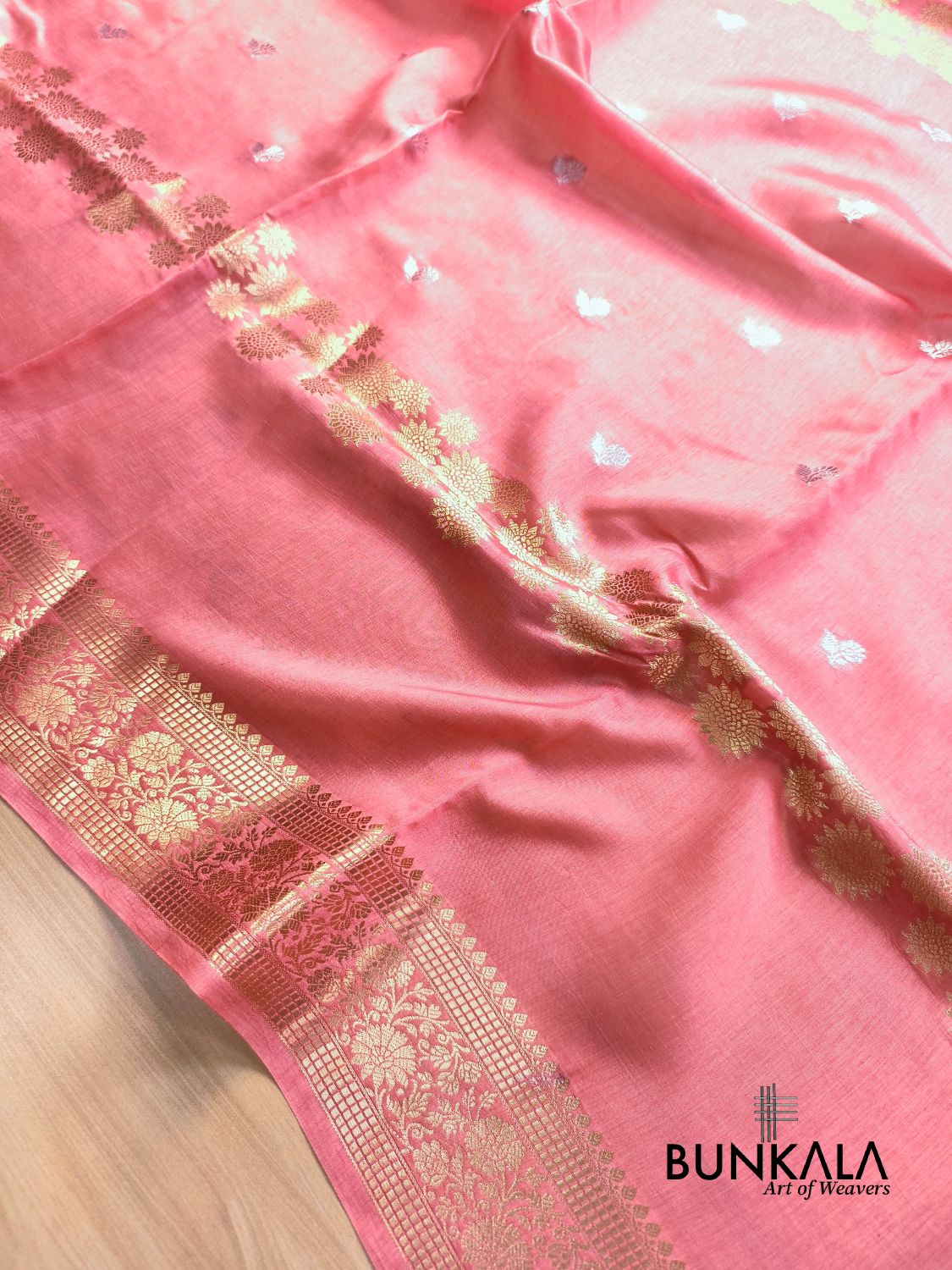 Baby Pink Sona Rupa Floral Pure Banarasi Mango Silk Saree 