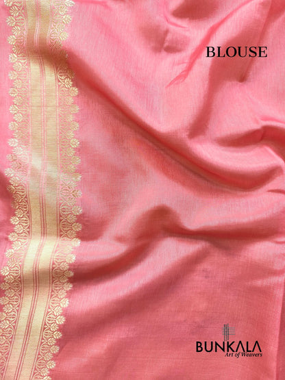 Baby Pink Sona Rupa Floral Pure Banarasi Mango Silk Saree 