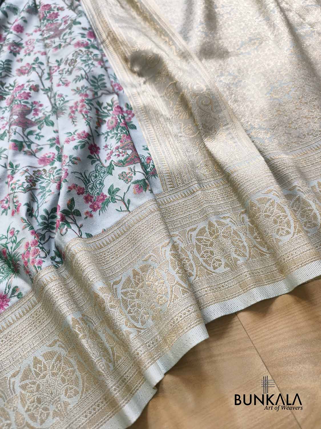 Bagh e Bahar Ice Blue Weaved Banarasi Resham Silk Saree