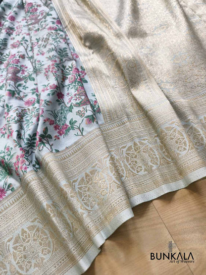 Bagh e Bahar Ice Blue Weaved Banarasi Resham Silk Saree