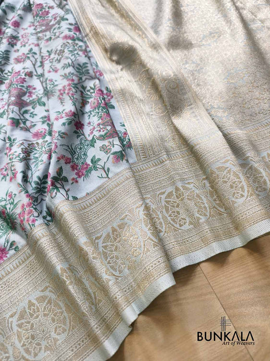 Bagh e Bahar Ice Blue Weaved Banarasi Resham Silk Saree