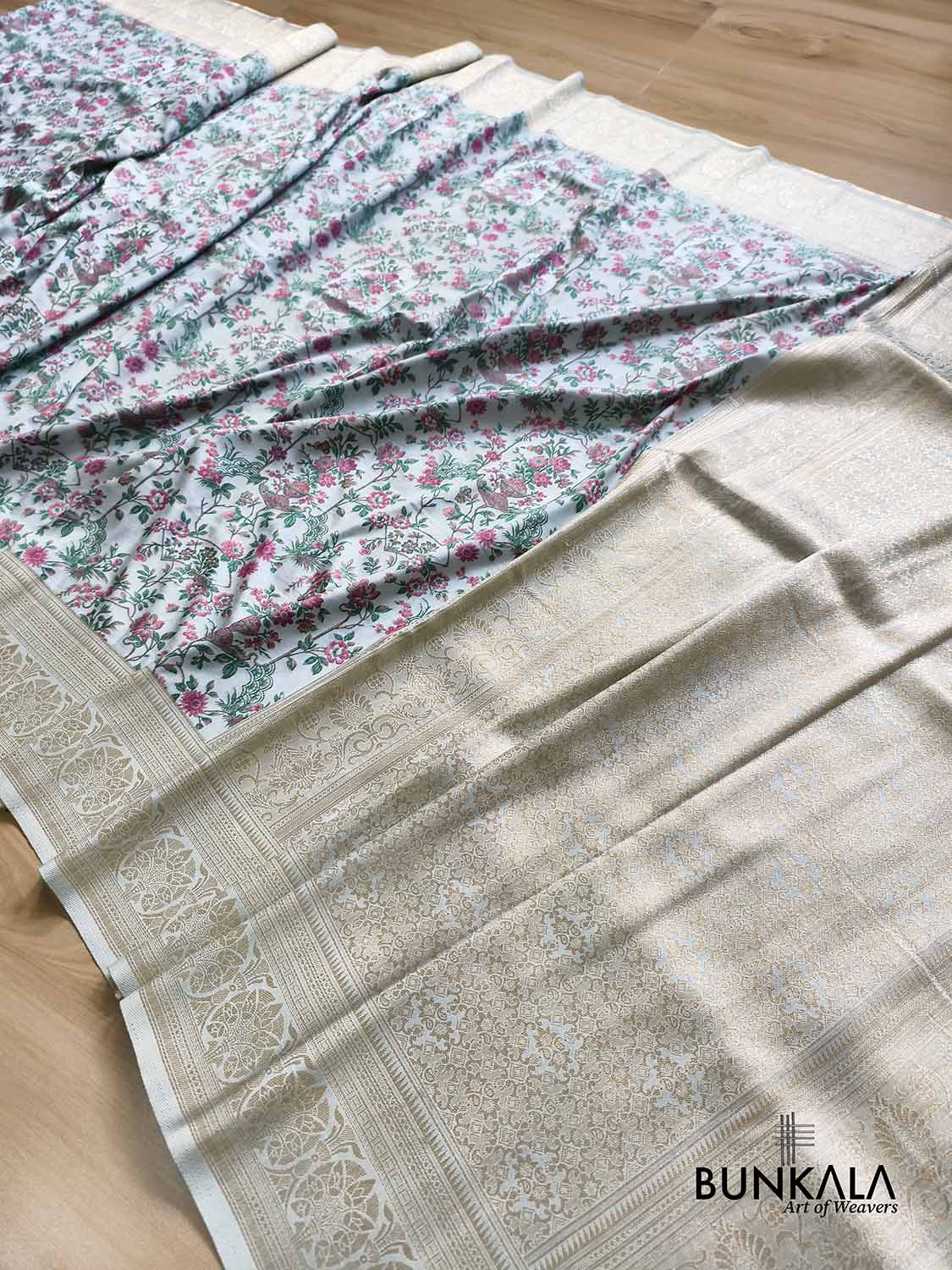 Bagh e Bahar Ice Blue Weaved Banarasi Resham Silk Saree