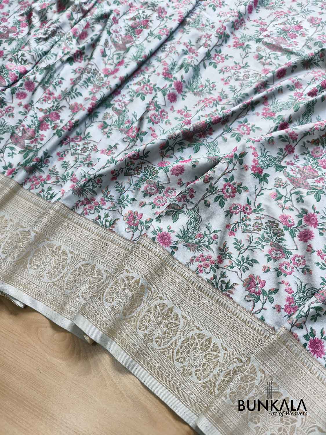 Bagh e Bahar Ice Blue Weaved Banarasi Resham Silk Saree