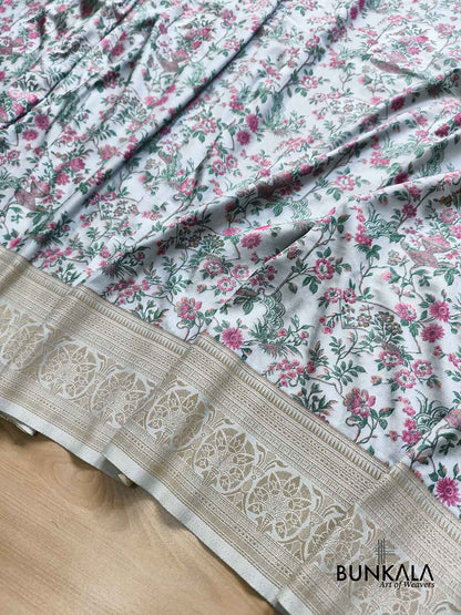Bagh e Bahar Ice Blue Weaved Banarasi Resham Silk Saree