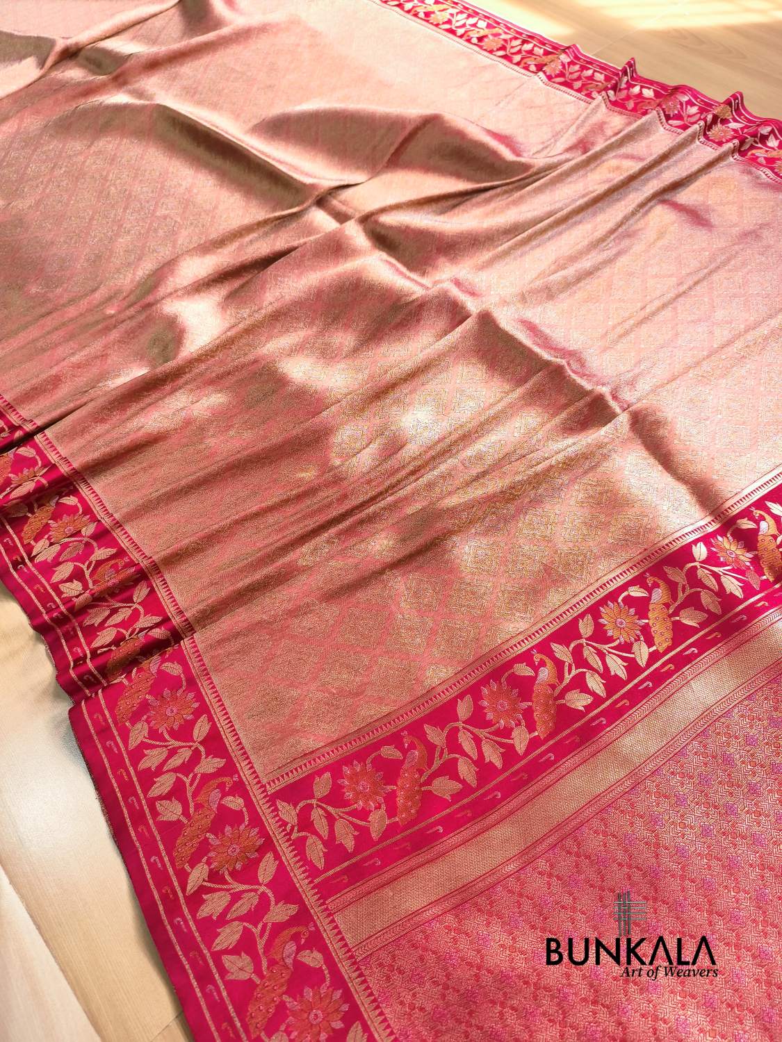 Beetroot Pink Brocade Weaved Banarasi Mashru Silk Saree