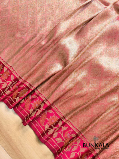 Beetroot Pink Brocade Weaved Banarasi Mashru Silk Saree