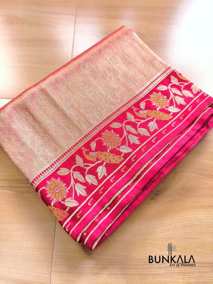 Beetroot Pink Brocade Weaved Banarasi Mashru Silk Saree