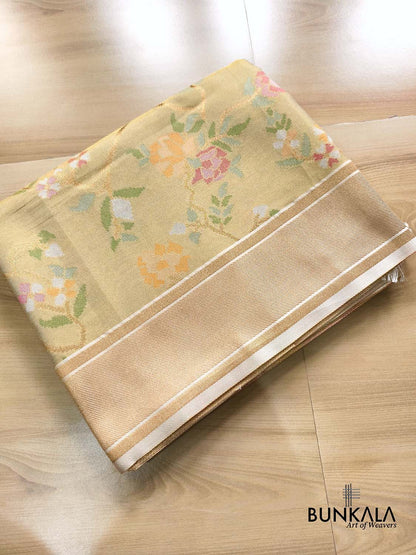 Beige Jamdani Banarasi Floral Jaal Meenakari Weaved Tissue Saree