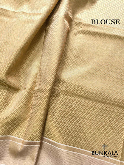 Beige Jamdani Banarasi Floral Jaal Meenakari Weaved Tissue Saree