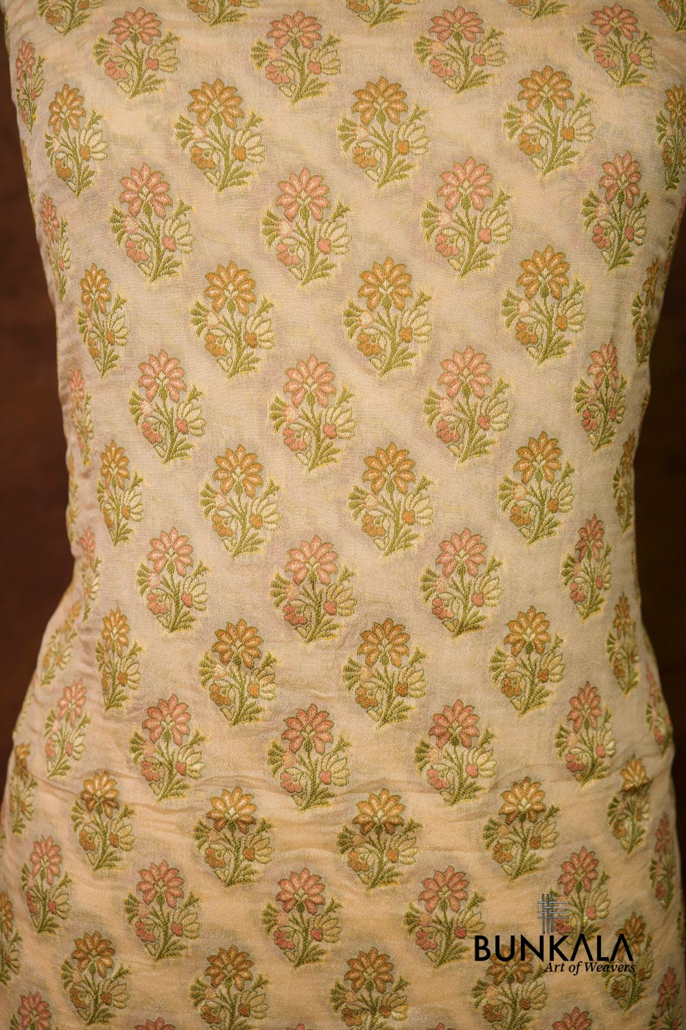 Beige Meena Buta Banarasi Pure Crepe Silk Unstitched Suit Set