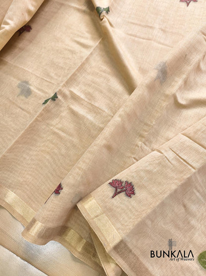 Beige Pichwai Pallu Weaved Banarasi Cotton Saree