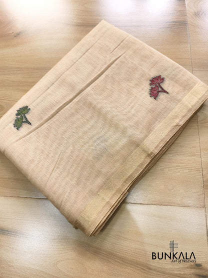 Beige Pichwai Pallu Weaved Banarasi Cotton Saree