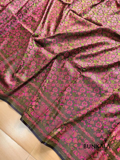 Black Banarasi Meena Jamewar Weaved Mashru Silk Saree 