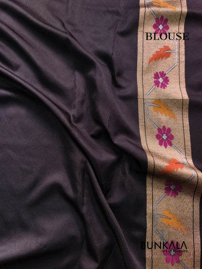 Black Ektara Banarasi Jamdani Meenakari Weaved Silk Saree 