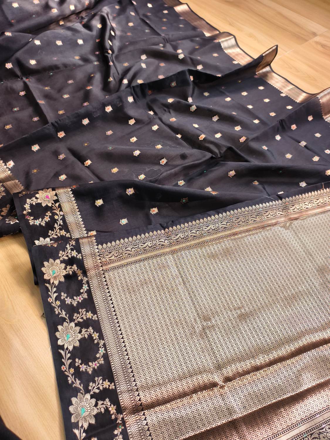 Black Meena Buti Pure Banarasi Mango Silk Saree 