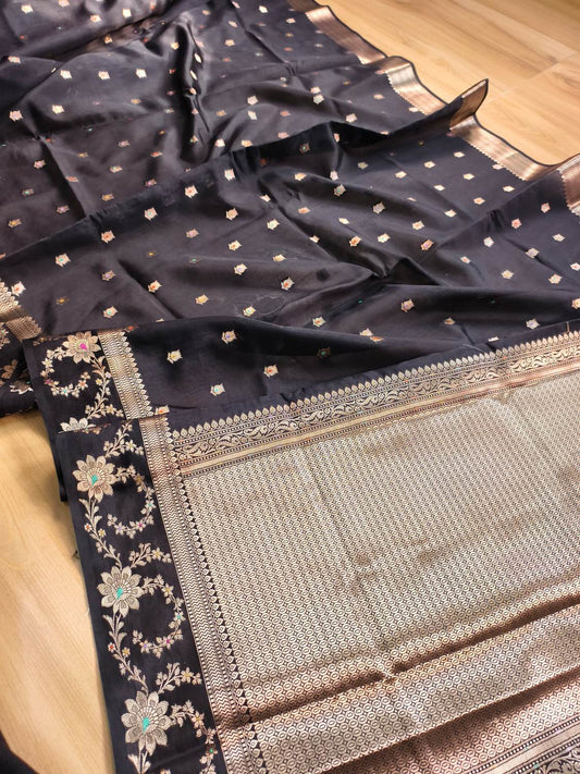 Black Meena Buti Pure Banarasi Mango Silk Saree 