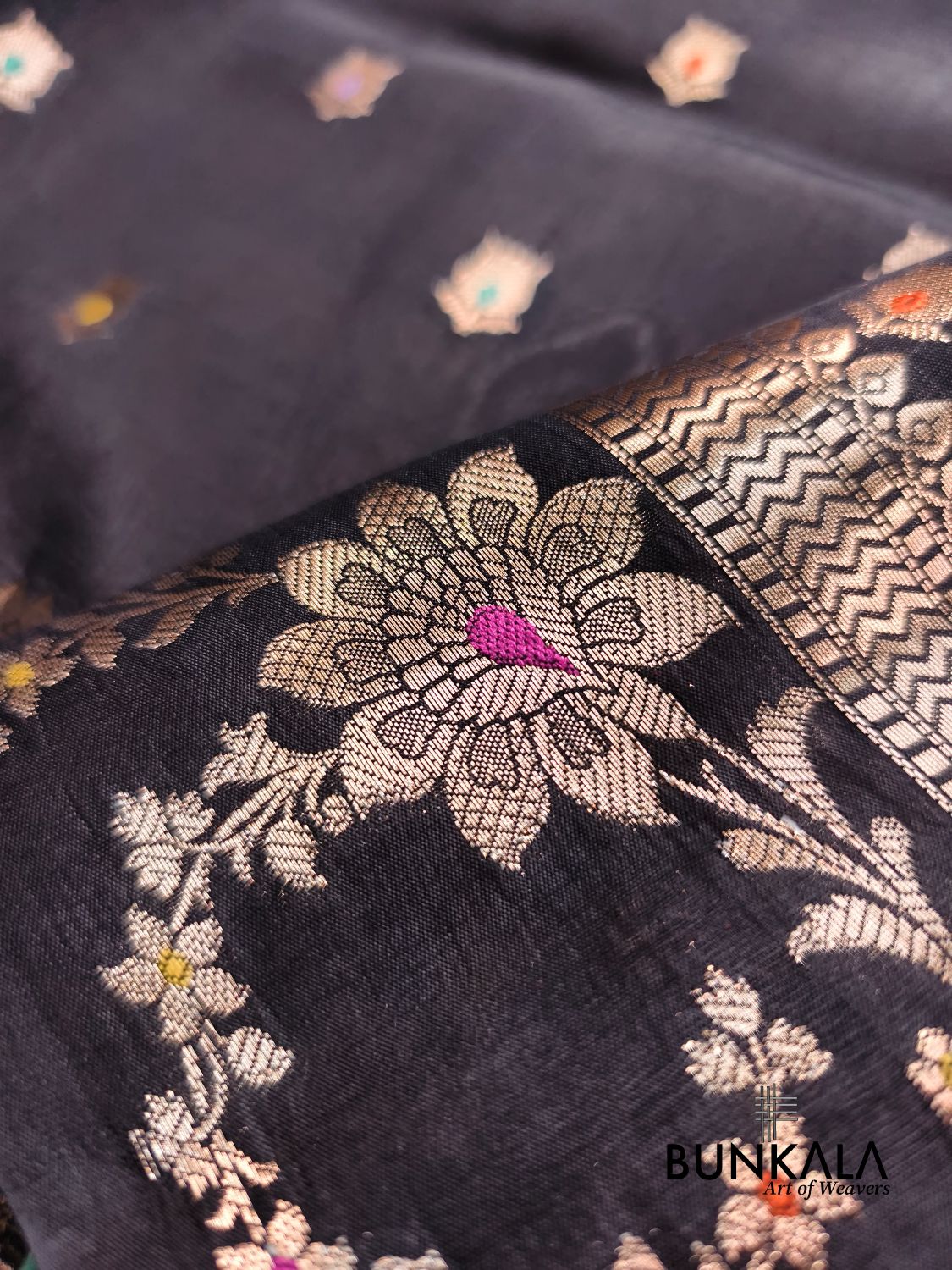 Black Meena Buti Pure Banarasi Mango Silk Saree 