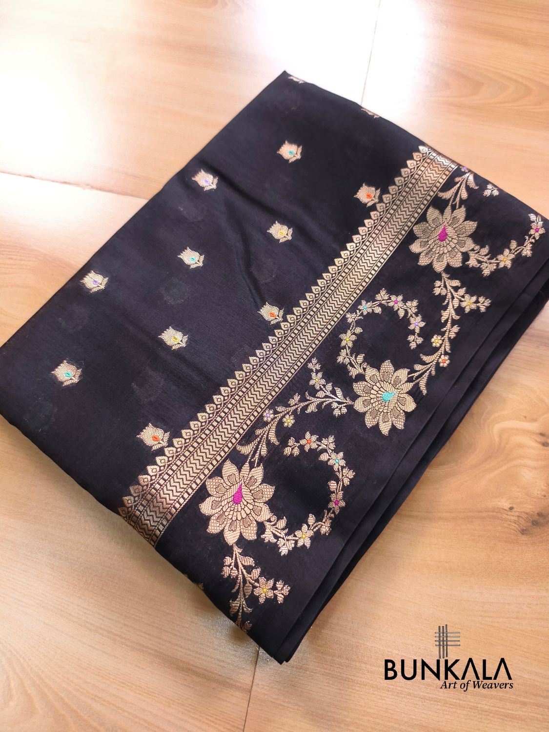 Black Meena Buti Pure Banarasi Mango Silk Saree 