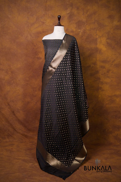 Black Stripe Banarasi Pure Cotton Silk Unstitched Suit Set
