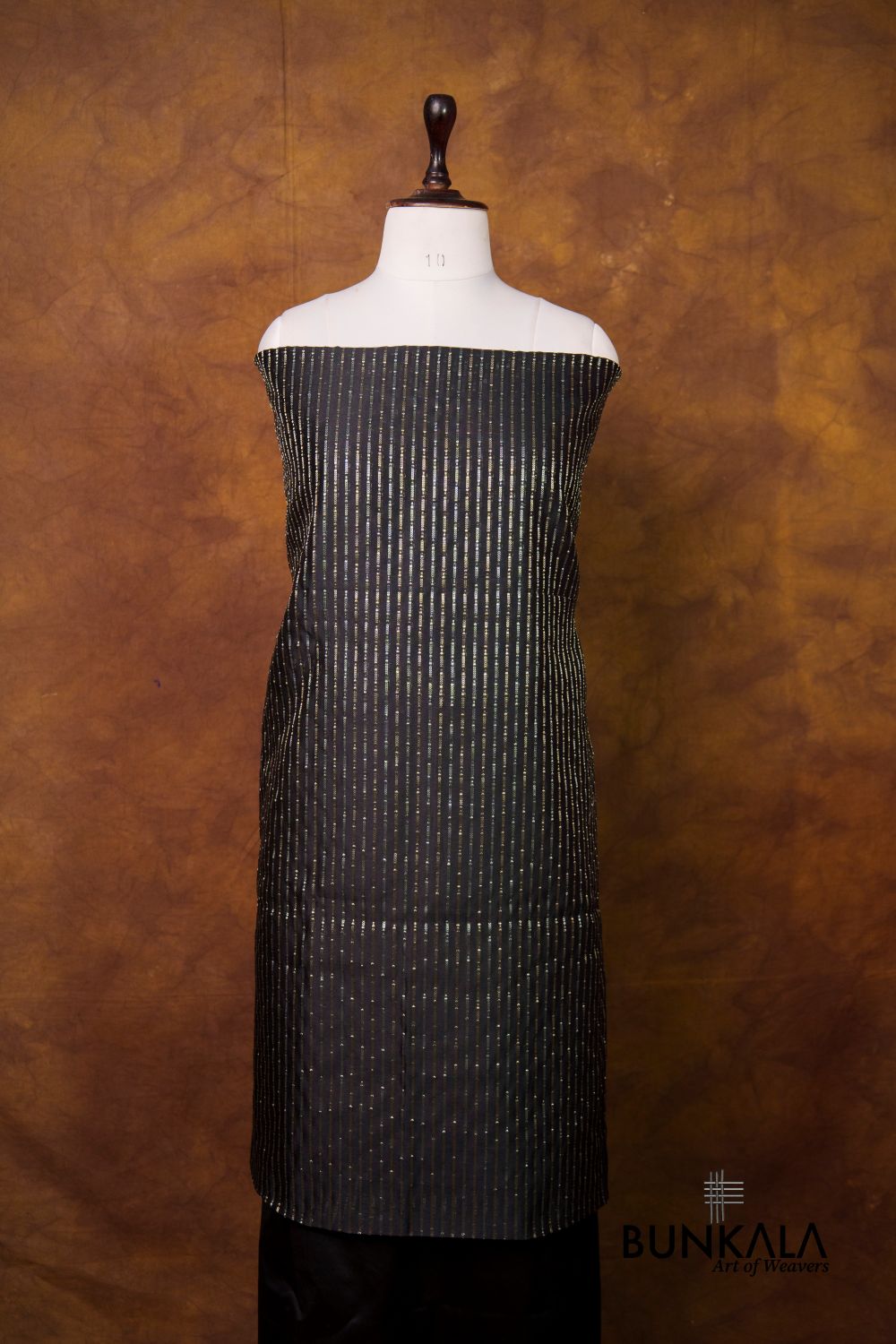 Black Stripe Banarasi Pure Cotton Silk Unstitched Suit Set