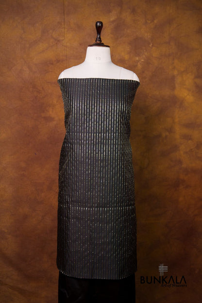 Black Stripe Banarasi Pure Cotton Silk Unstitched Suit Set