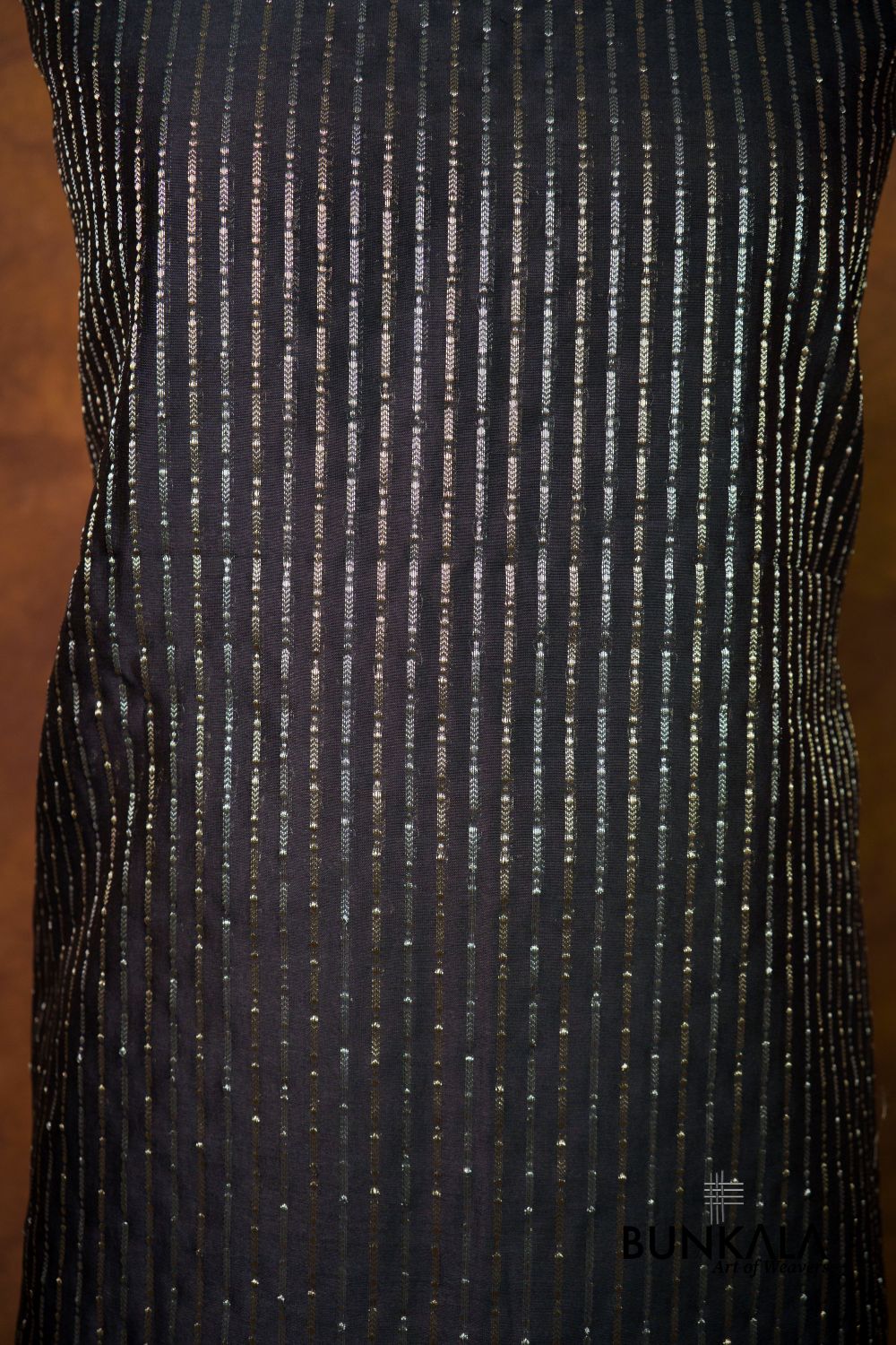 Black Stripe Banarasi Pure Cotton Silk Unstitched Suit Set