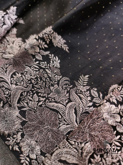 Black Vintage Border Banarasi Mashru Tissue Silk Saree