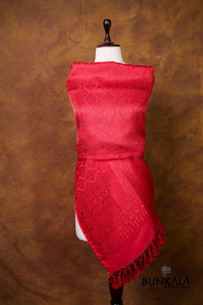 Blood Red Brocade Resham Weaved Banarasi Mashru Silk Dupatta