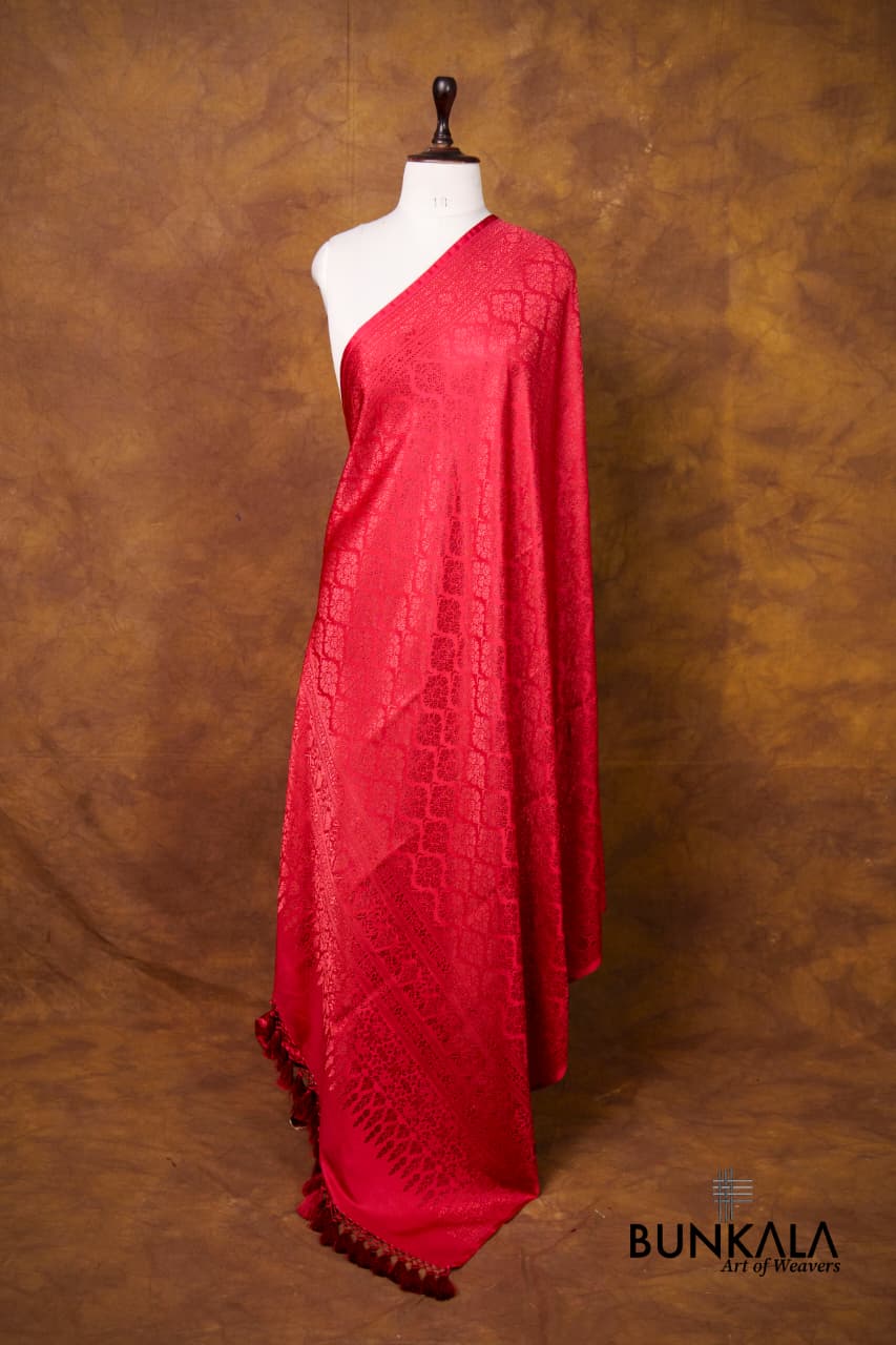 Blood Red Brocade Resham Weaved Banarasi Mashru Silk Dupatta
