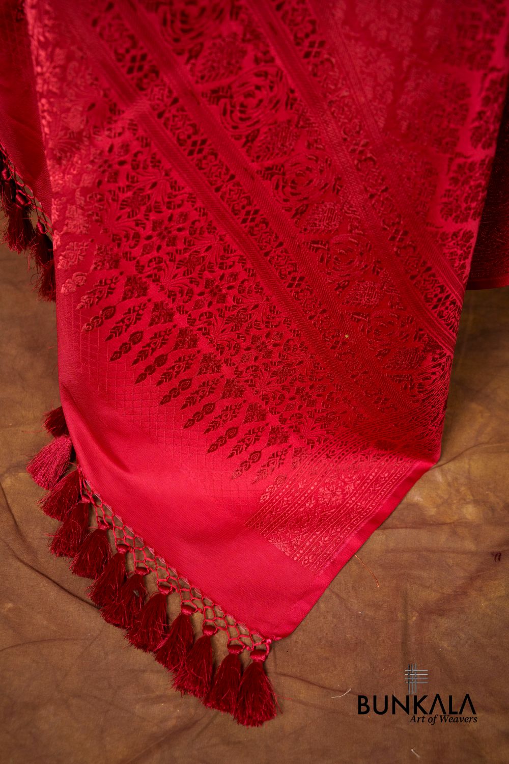 Blood Red Brocade Resham Weaved Banarasi Mashru Silk Dupatta