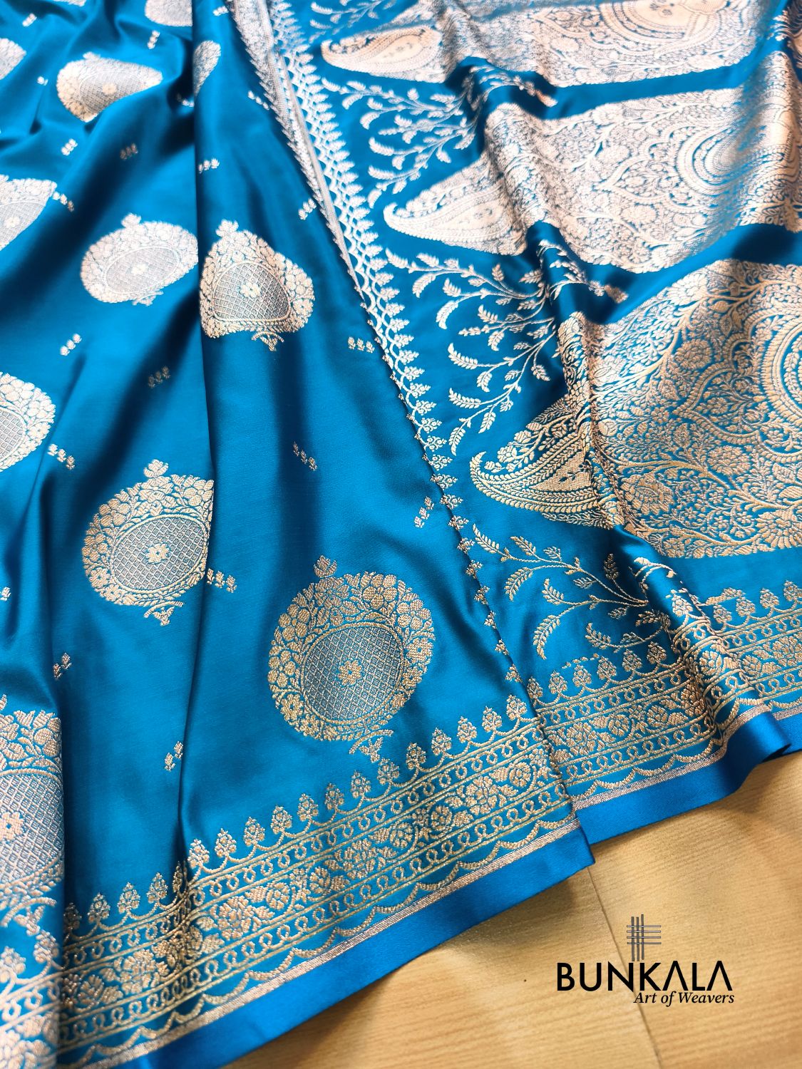 Blue Buta Banarasi Mashru Soft Silk Saree with Paisley Pallu