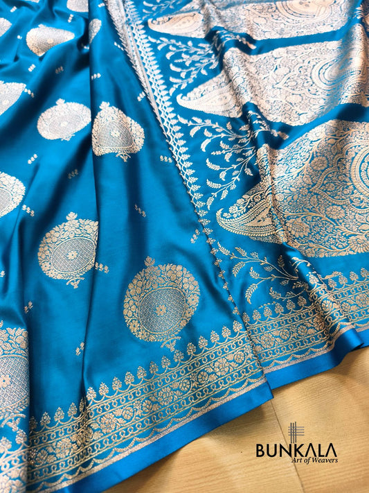 Blue Buta Banarasi Mashru Soft Silk Saree with Paisley Pallu