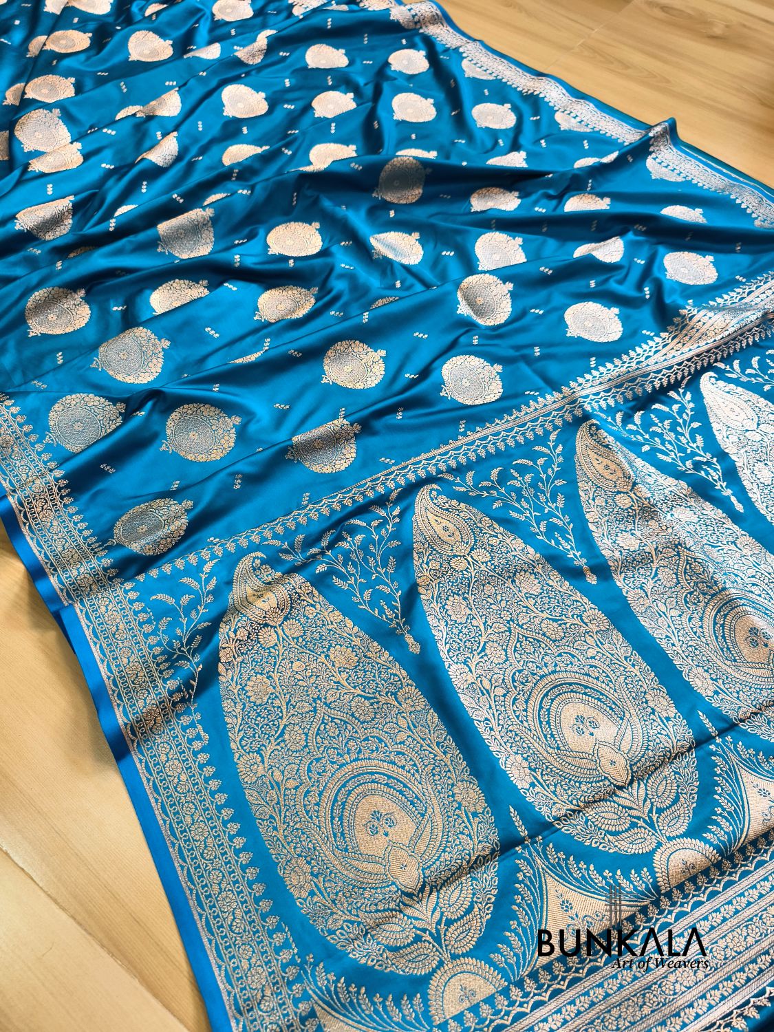 Blue Buta Banarasi Mashru Soft Silk Saree with Paisley Pallu