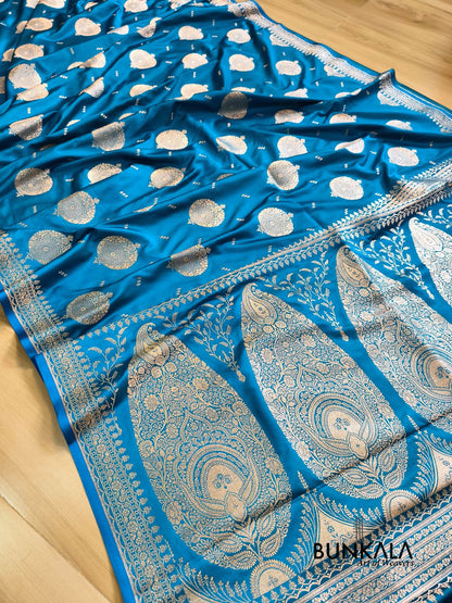 Blue Buta Banarasi Mashru Soft Silk Saree with Paisley Pallu
