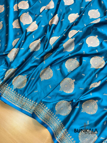 Blue Buta Banarasi Mashru Soft Silk Saree with Paisley Pallu