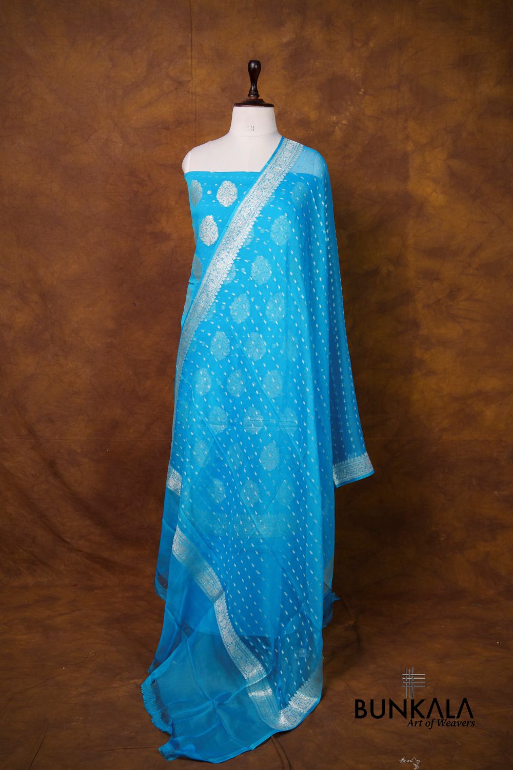 Blue Buta Banarasi Pure Chiffon Unstitched Suit Set