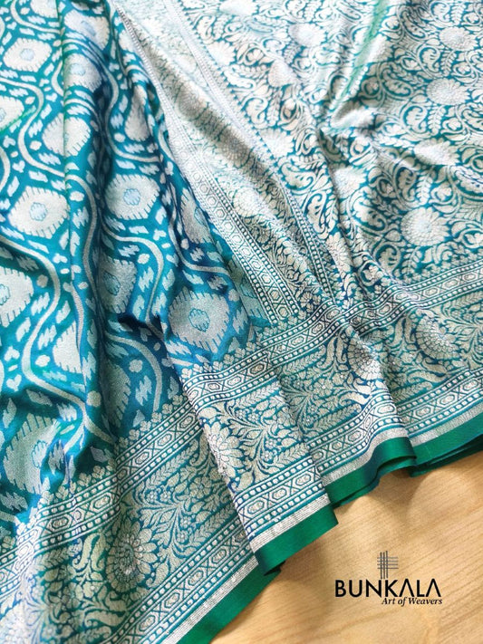 Blue Ektara Banarasi Jamdani Leheriya Weaved Silk Saree 