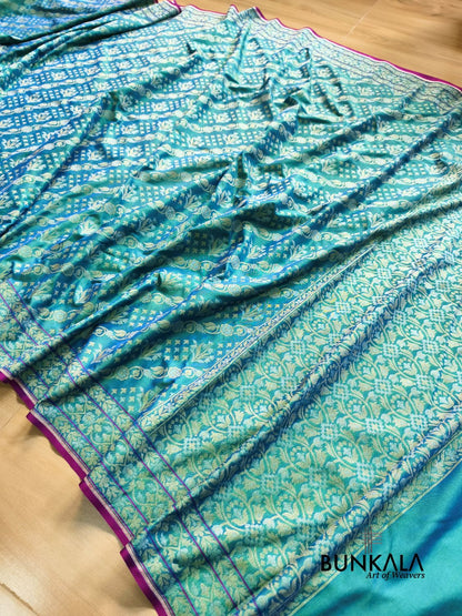 Blue Ektara Banarasi Jamdani Weaved Silk Saree