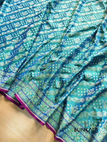 Blue Ektara Banarasi Jamdani Weaved Silk Saree