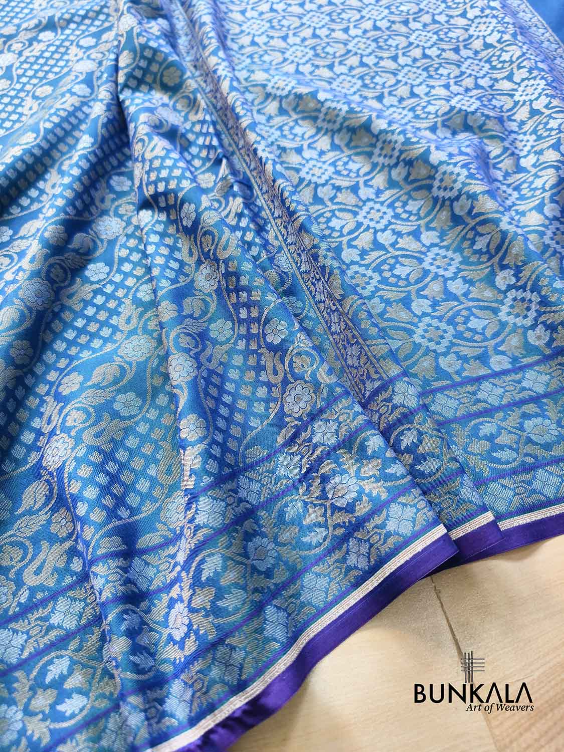 Blue Ektara Banarasi Jamdani Weaved Silk Saree