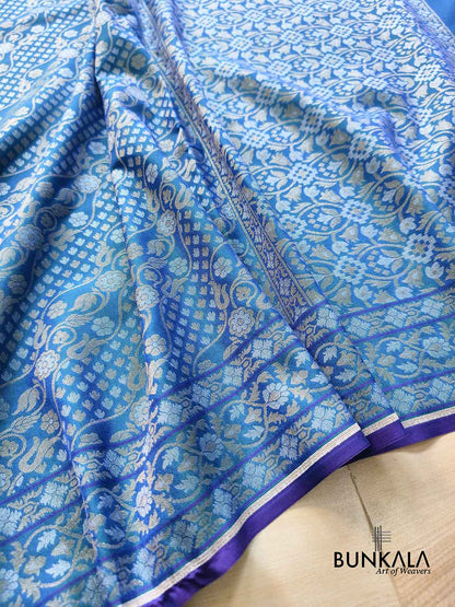 Blue Ektara Banarasi Jamdani Weaved Silk Saree