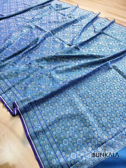 Blue Ektara Banarasi Jamdani Weaved Silk Saree