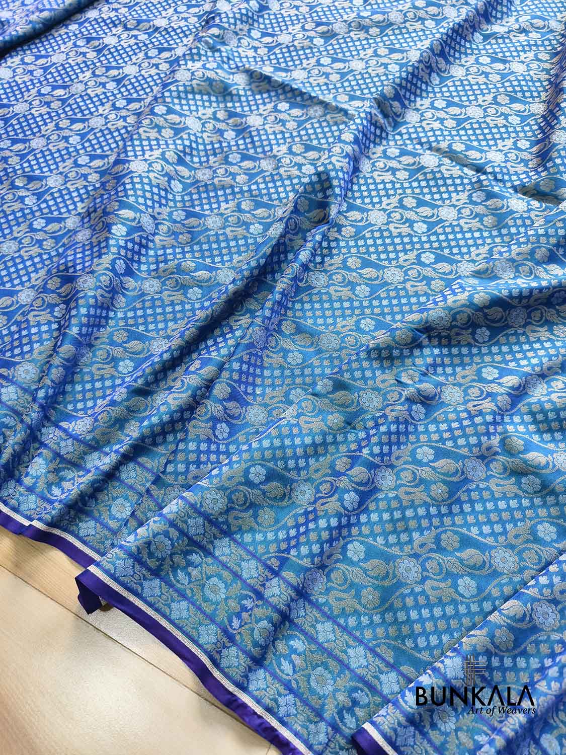 Blue Ektara Banarasi Jamdani Weaved Silk Saree