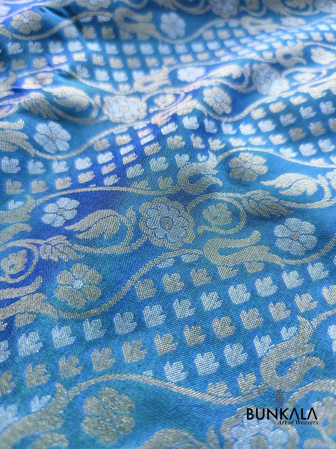 Blue Ektara Banarasi Jamdani Weaved Silk Saree