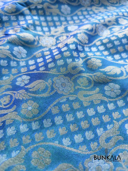 Blue Ektara Banarasi Jamdani Weaved Silk Saree