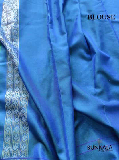 Blue Ektara Banarasi Jamdani Weaved Silk Saree