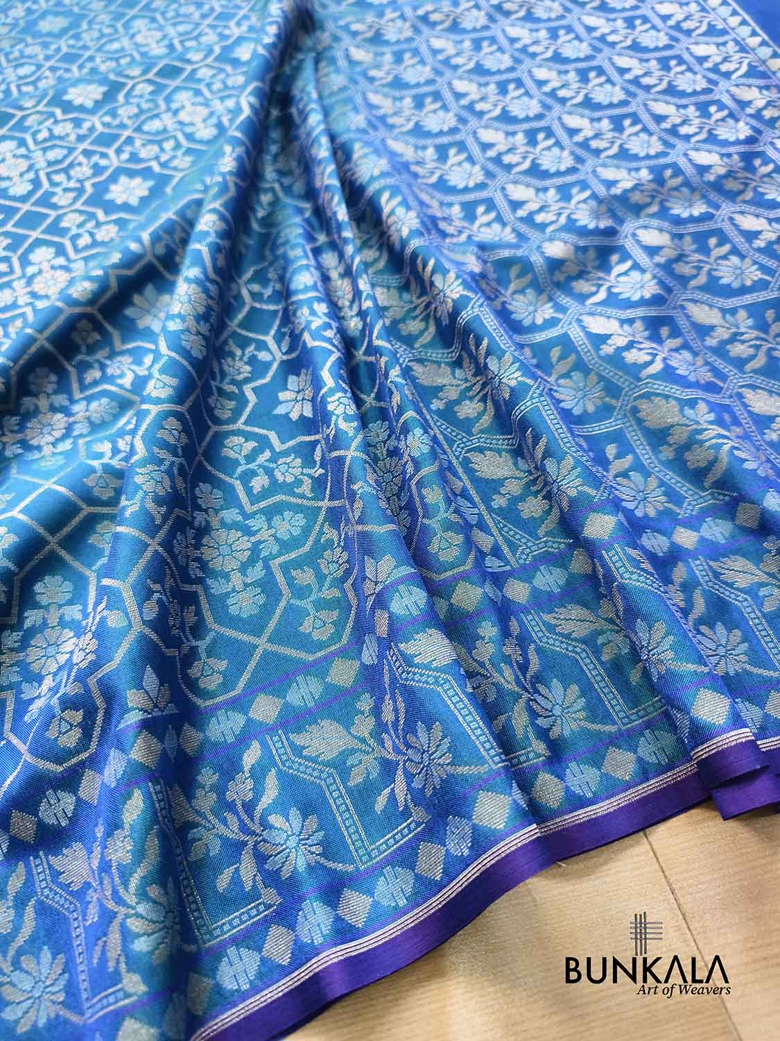 Blue Ektara Banarasi Jamdani Weaved Silk Saree