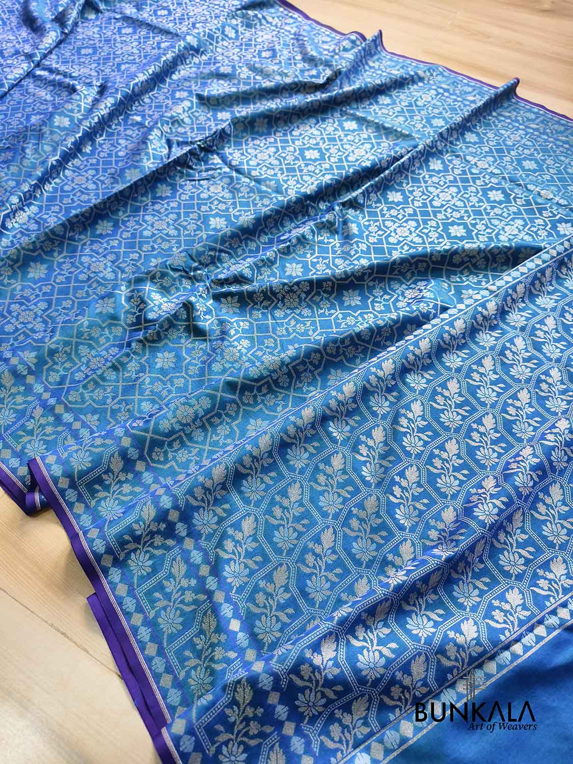 Blue Ektara Banarasi Jamdani Weaved Silk Saree
