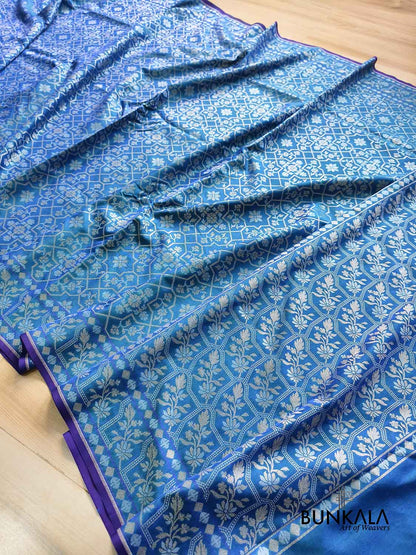 Blue Ektara Banarasi Jamdani Weaved Silk Saree