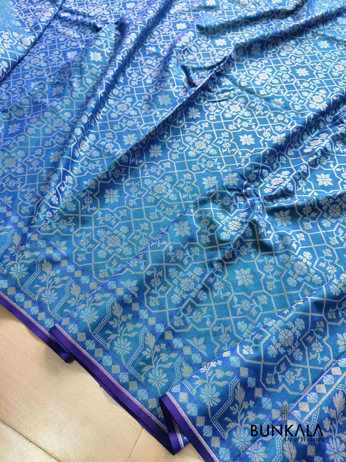 Blue Ektara Banarasi Jamdani Weaved Silk Saree